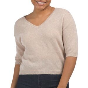 NWT! HOUSE OF HARLOW 1960 Cashmere Elbow Sleeve V-neck Pullover Sweater